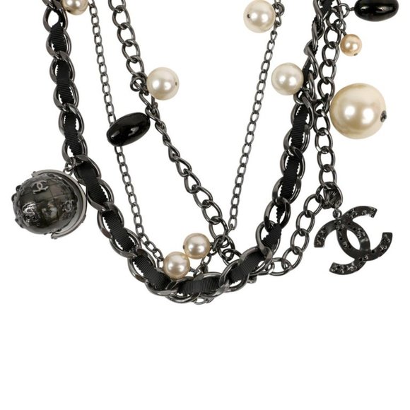 Chanel Ruthenium Globe Multi Chain Necklace with Pearls - Picture 3 of 4